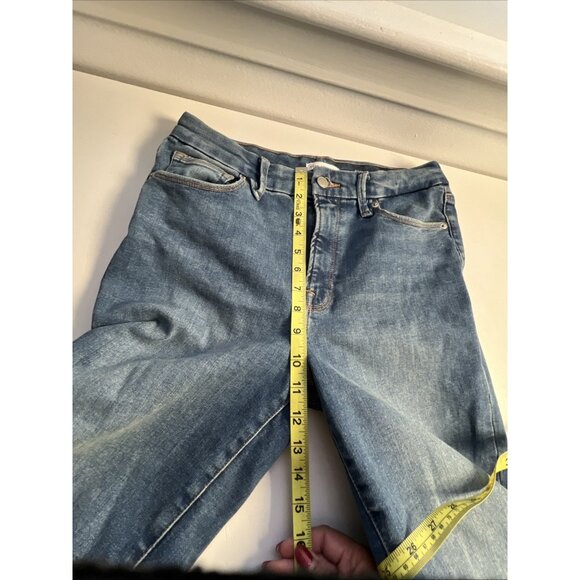 Good American Good Legs Crop Mini Boot Blue Jean GLCMBAF739 Size 26.5 Raw Hem - Picture 7 of 9